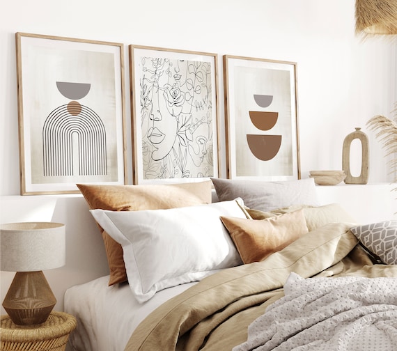 Boho Wall Decor abstract Wall Art landscape Set of 3 Prints female