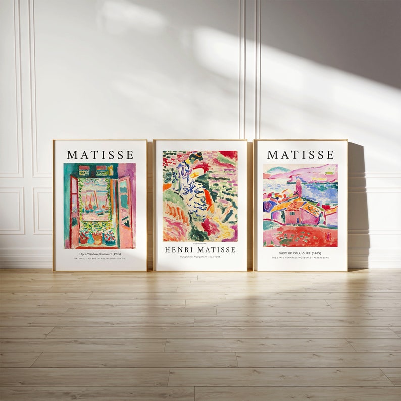 Set di 3 stampe Matisse, Arte da parete Matisse, Arte da parete di metà secolo, Arte del paesaggio, Camera da letto, Soggiorno, Mostra d'arte, Set di 3 stampe del mercato dei fiori immagine 6