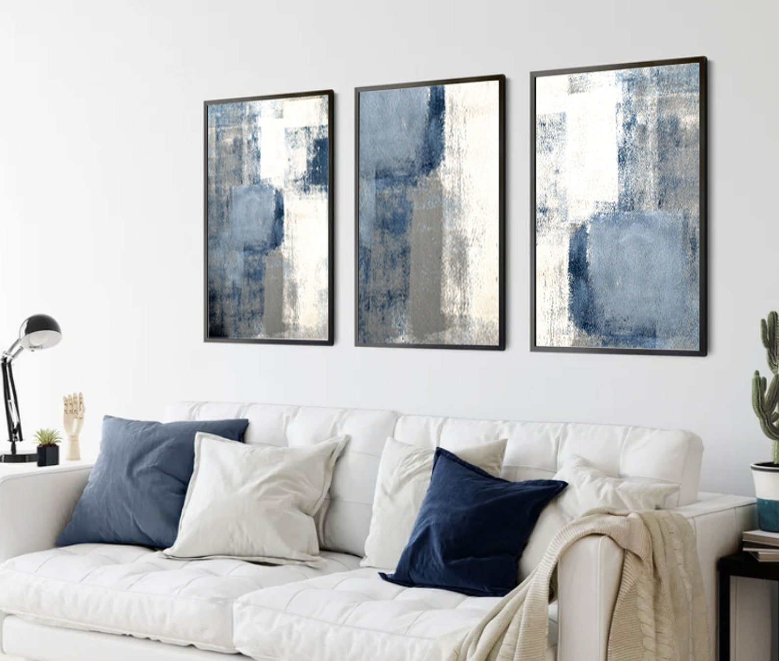Blue Navy Grey Abstract Wall Art,set of 3 Prints,navy Wall Art,abstract
