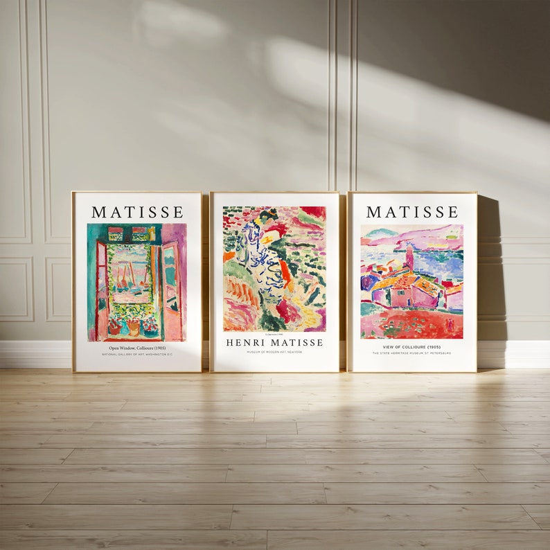 Set di 3 stampe Matisse, Arte da parete Matisse, Arte da parete di metà secolo, Arte del paesaggio, Camera da letto, Soggiorno, Mostra d'arte, Set di 3 stampe del mercato dei fiori immagine 10