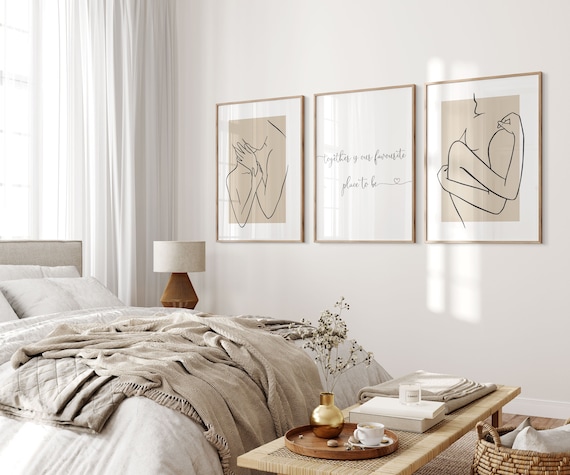 Beige bed grey on sale walls