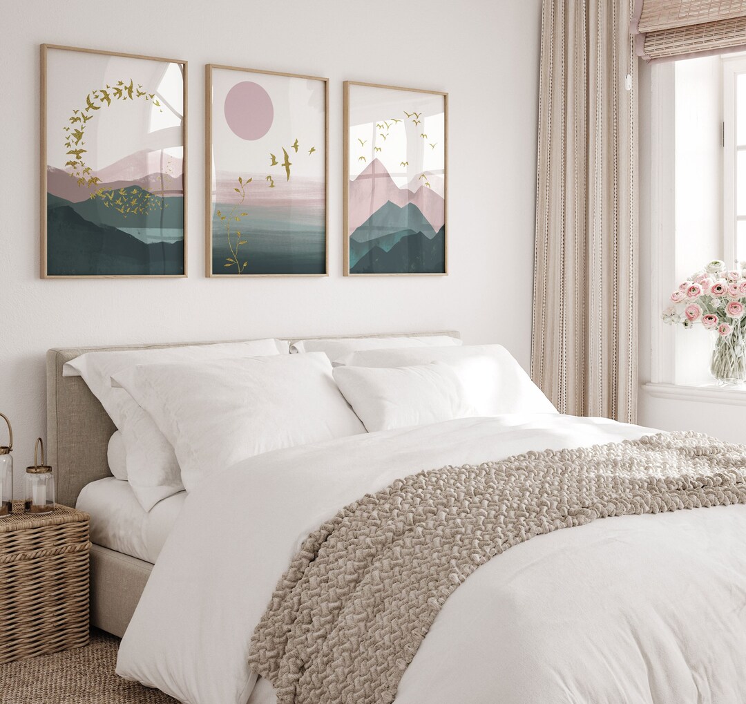 Landscape Set of 3 Prints,pink Wall Art,bedroom Wall Decor,scenic Wall