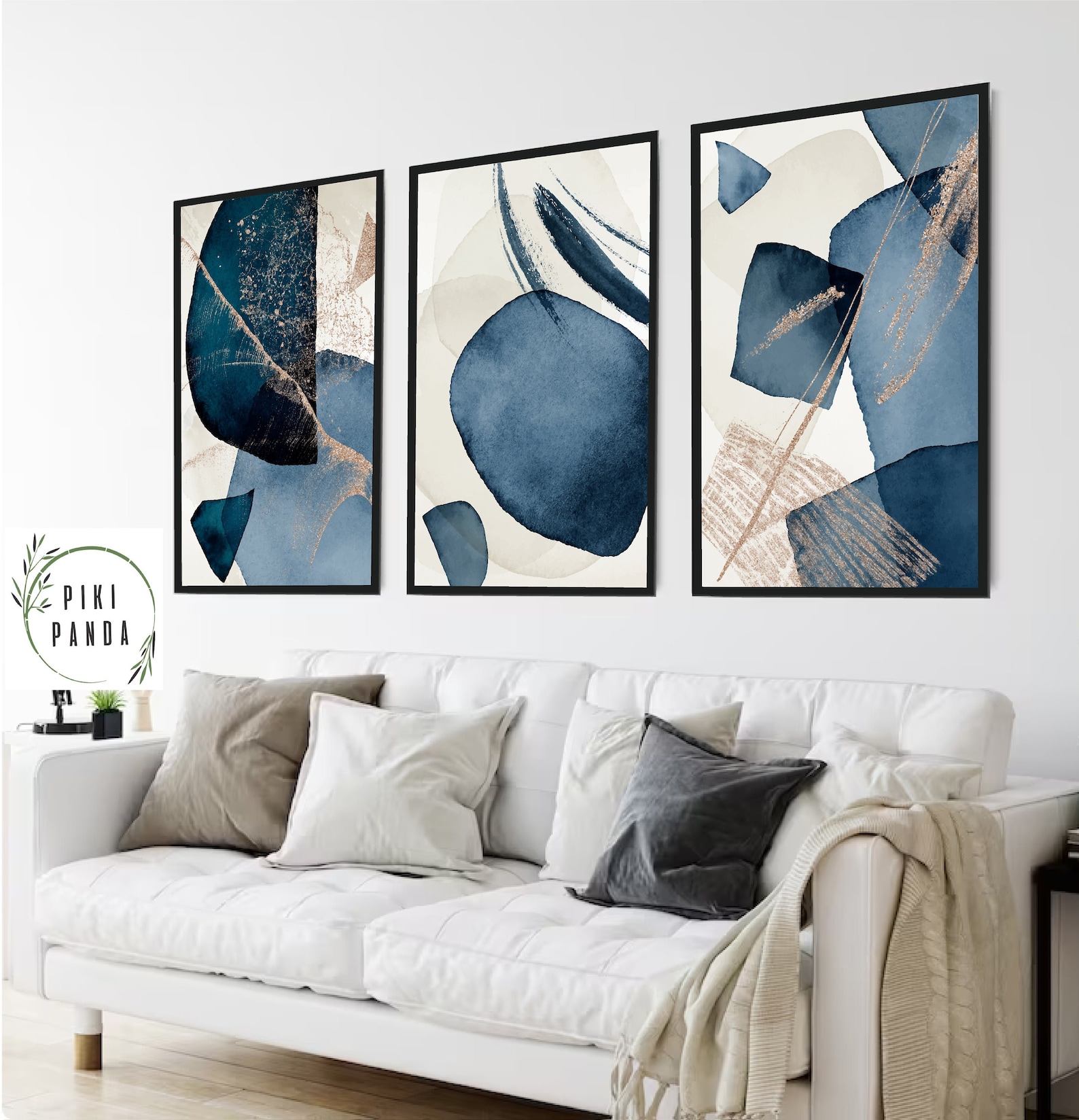 Blue Abstract Wall Artset of 3 Printsset of 3 Blue Etsy UK