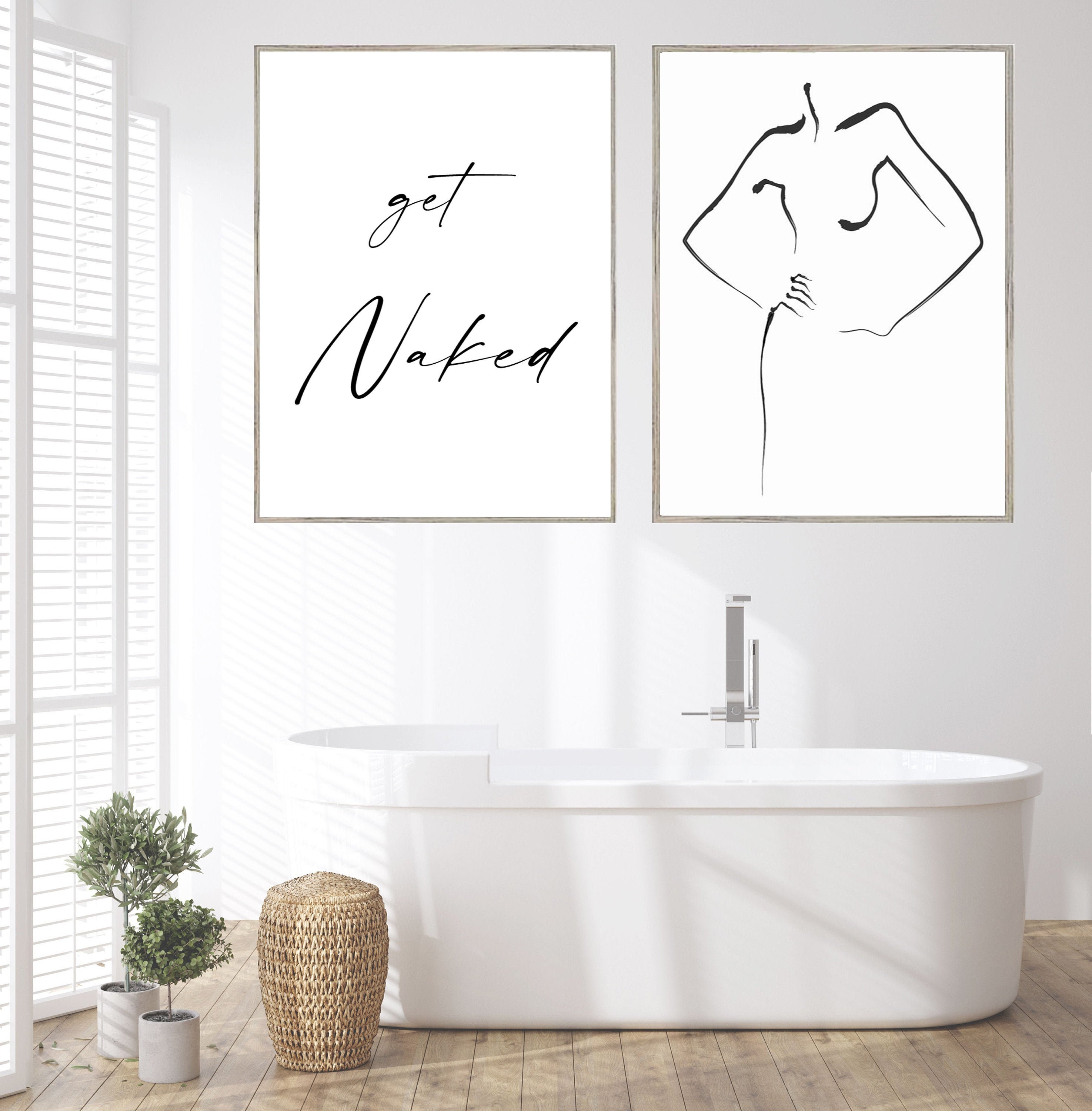 Line Art Bathroom Prints Bathroom Wall Art Black and White Etsy