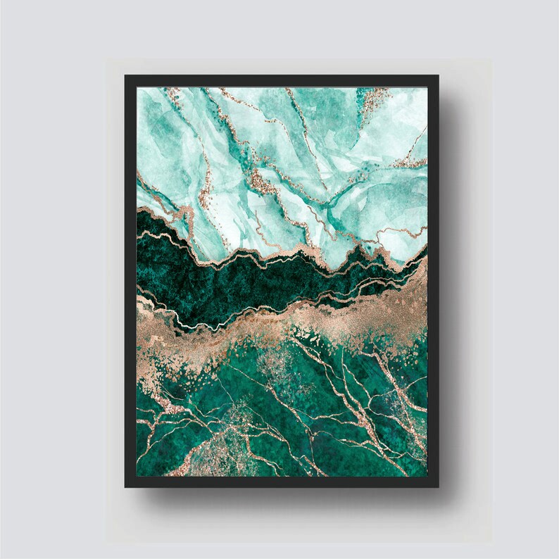 Green and Gold Marble Wall Art Printsabstract Wall Artset of Etsy UK