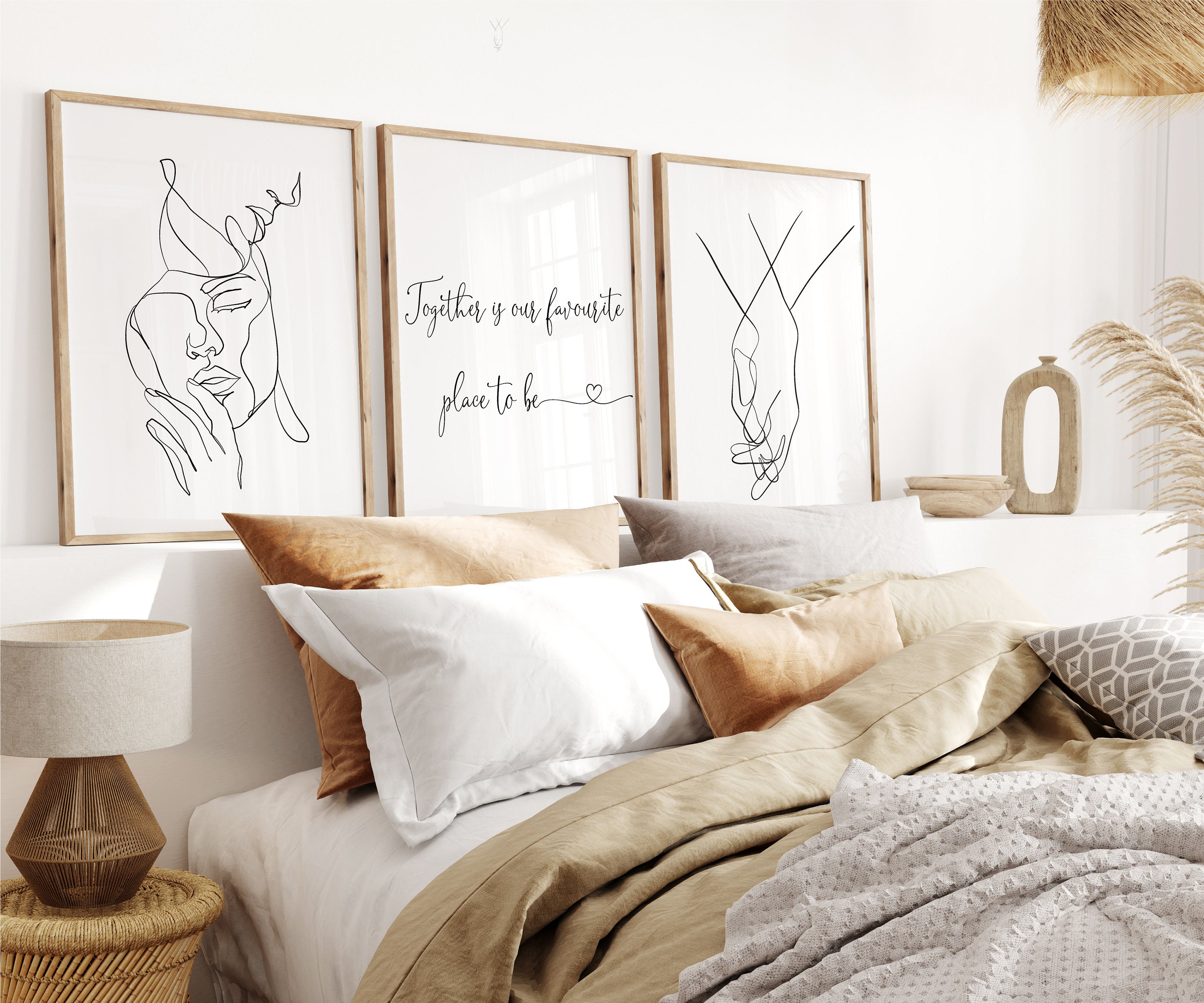 Bedroom Wall Artone Line Drawing Couplegreybeigebedroom Etsy UK