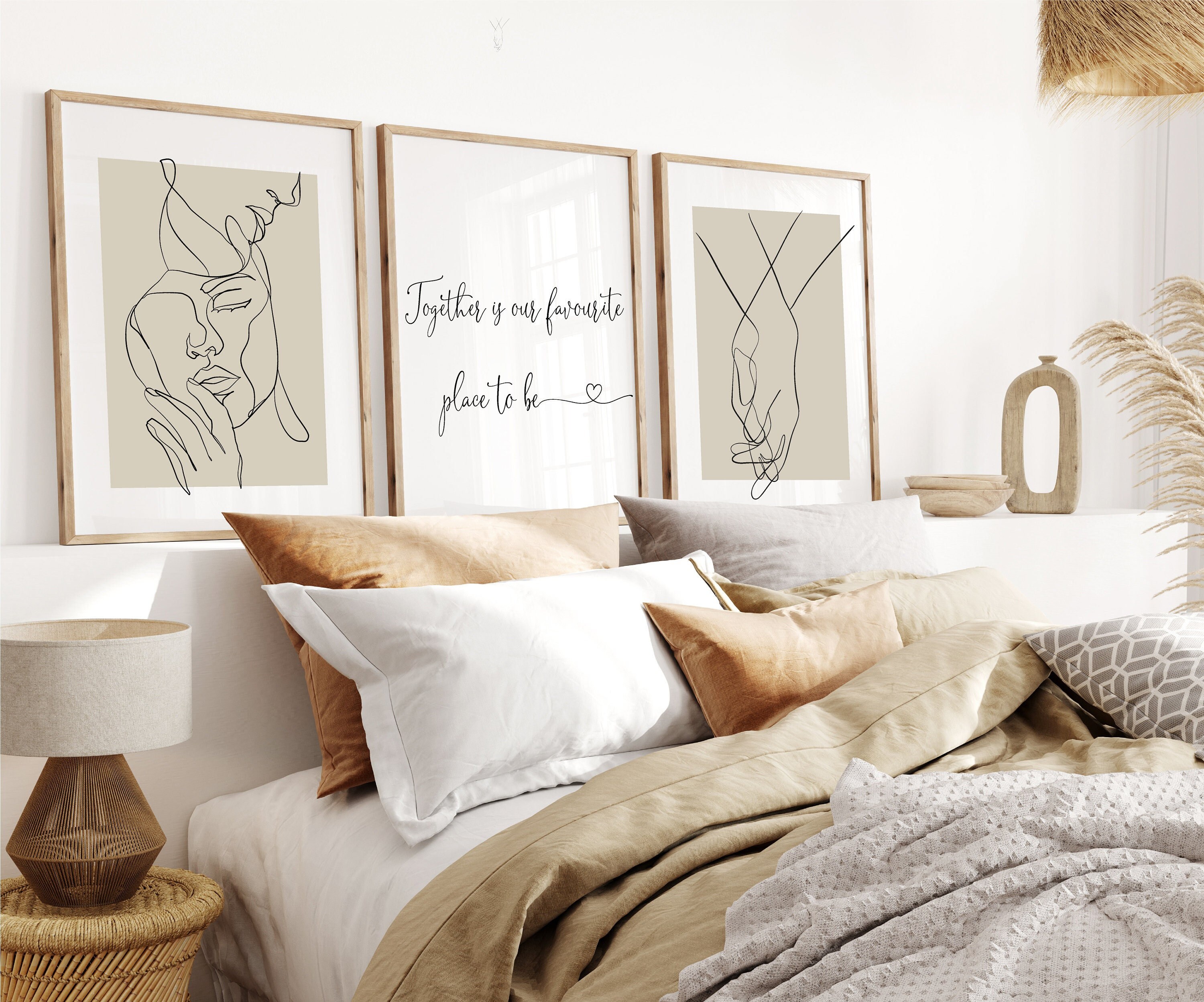 Bedroom Wall Artone Line Drawing Couplegreybeigebedroom Etsy UK