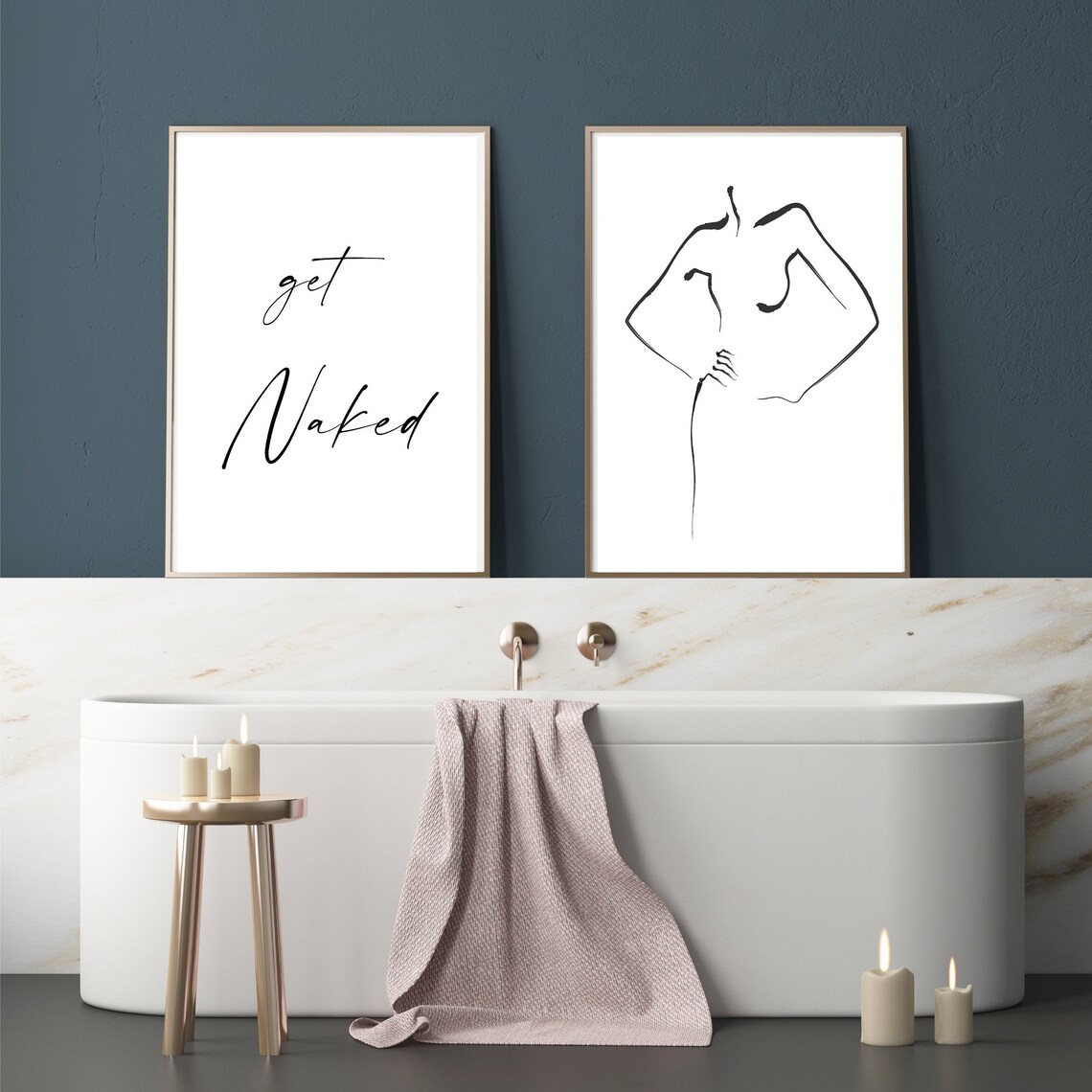 Line Art Bathroom Prints Bathroom Wall Art Black and White | Etsy