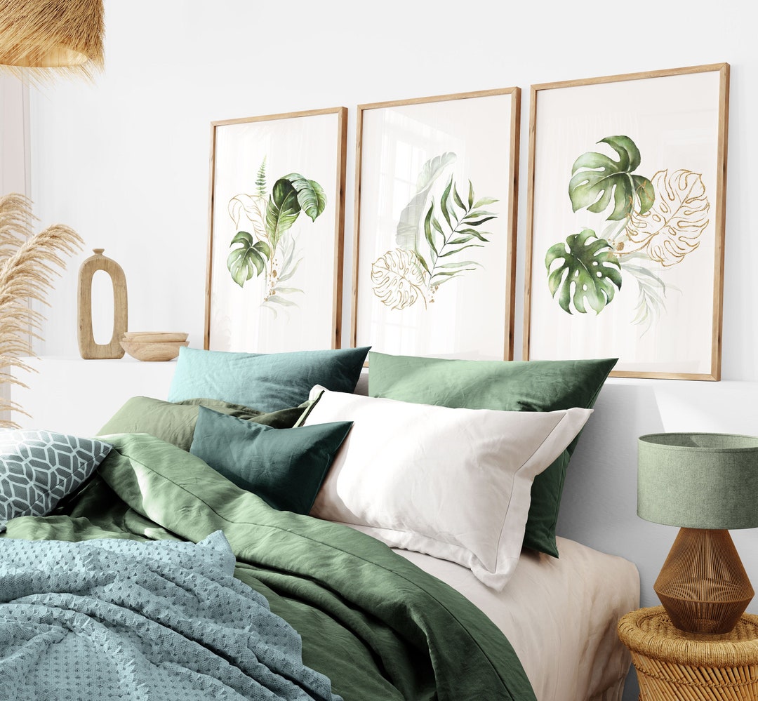 Botanical Wall Art,tropical,set of 3 Prints,leafs,plants,green & Gold ...