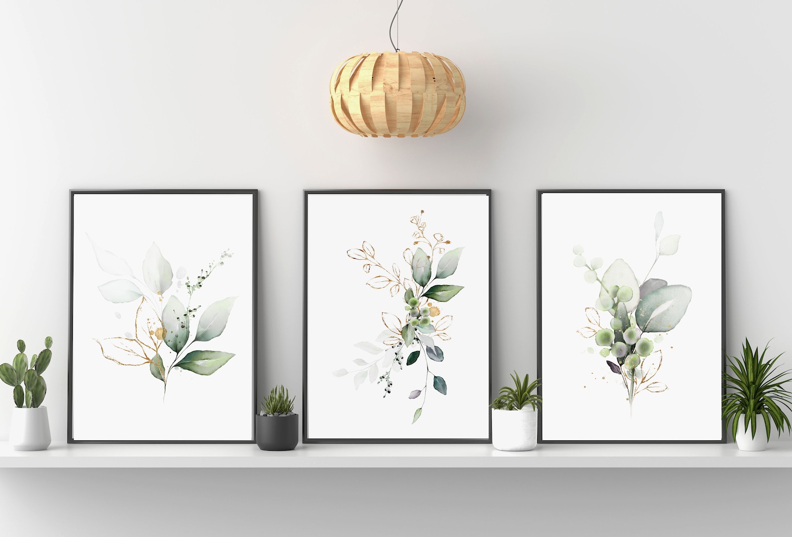 Botanical Prints,digital Files,set of 3 Green and Gold,set of 3 Prints ...