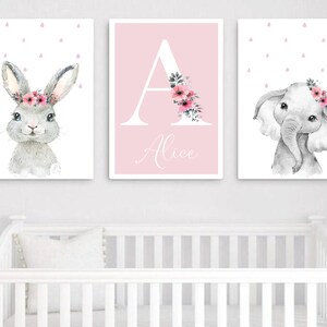 Set Of 3 Floral Animals,o,Safari Floral Animals,Set Of 3 Prints, Nursery Prints,Safari Nursery,Baby Girl Gift,Nursery Decor,Nursery Wall Art image 4