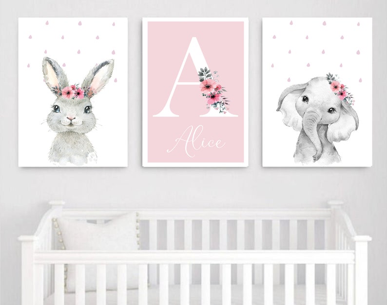 Set Of 3 Floral Animals,o,Safari Floral Animals,Set Of 3 Prints, Nursery Prints,Safari Nursery,Baby Girl Gift,Nursery Decor,Nursery Wall Art image 4