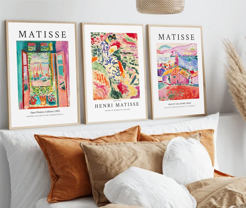 Set di 3 stampe Matisse, Arte da parete Matisse, Arte da parete di metà secolo, Arte del paesaggio, Camera da letto, Soggiorno, Mostra d'arte, Set di 3 stampe del mercato dei fiori immagine 1