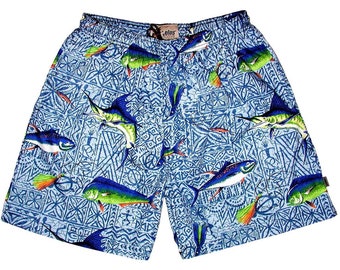 Men's Fish Print Swim Trunks | 100% Natural Cotton Fabric