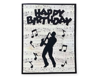 Saxophone Player Birthday Card: Handmade Music Theme Greeting