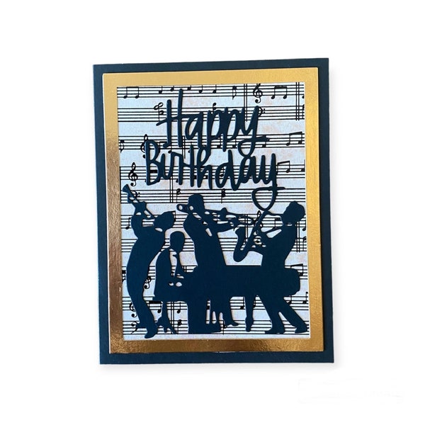 Music Theme Birthday Card for Band Member, Greeting Card for Sax Player, Handmade Card for Pianist, Card for Trumpet or Trombone Musician