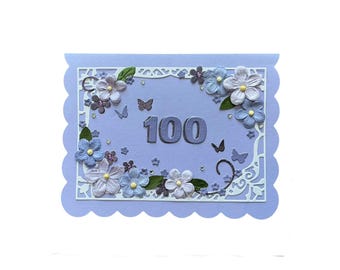 100th Birthday Card, Detailed Fancy Floral Greeting for Woman, Inside Message
