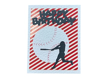Handmade Baseball Player Birthday Card: Slugger Hitting Ball