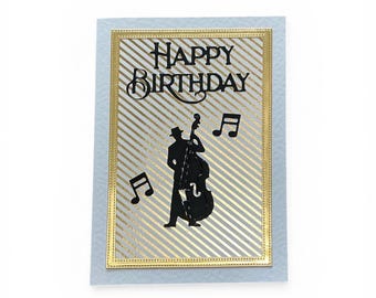 Bass Fiddle 5x7  Birthday Card: Classy Musician Silhouette of Man Playing Musical Instrument