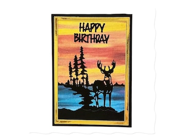 Handmade Deer Hunter Birthday Card: Sunset Stag Greeting (5x7)