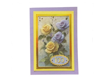 Handmade 100th Birthday Card: Embossed Roses and Gold Accents, 5x7 Greeting