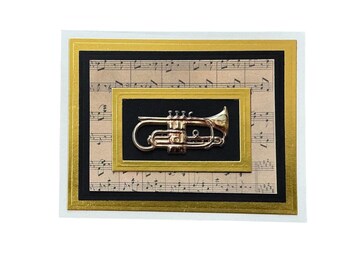 Cornet Player Note Card: Handmade Musical Instrument Card