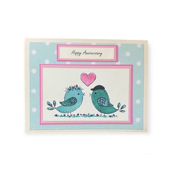 Love Birds Anniversary Card, Original Design Watercolor Art Print, Special Couple Greeting Card, Wedding Anniversary Congratulations Card