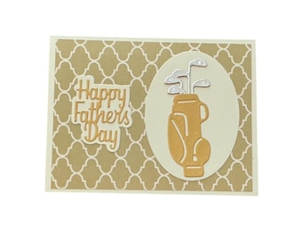 Handmade Golf Fathers Day Card with Golf Bag and Silver Clubs