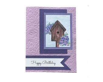 Birdhouse Birthday Card for Her, Watercolor Art Print Greeting