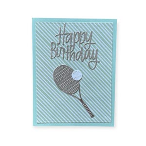 Tennis Birthday Card: Handmade Racquet & Ball, Silver Foil Details