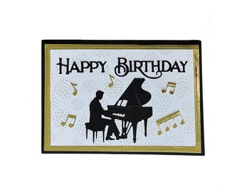 Grand Piano Birthday Card for Concert Pianist or Recital: 5x7 Greeting, Gold Foil Accents