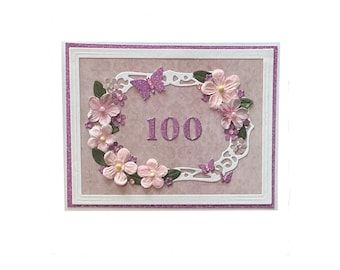 100th Birthday Card, Detailed Fancy Floral Greeting for Woman, Inside Message