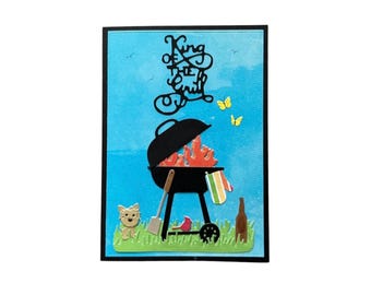 King of the Grill BBQ Card, Handmade 5x7 Cookout Greeting Card for Him