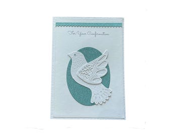 Handmade Glittery Blue Confirmation Card, Holy Spirit Dove, Religious Sacrament Greeting (5x7)