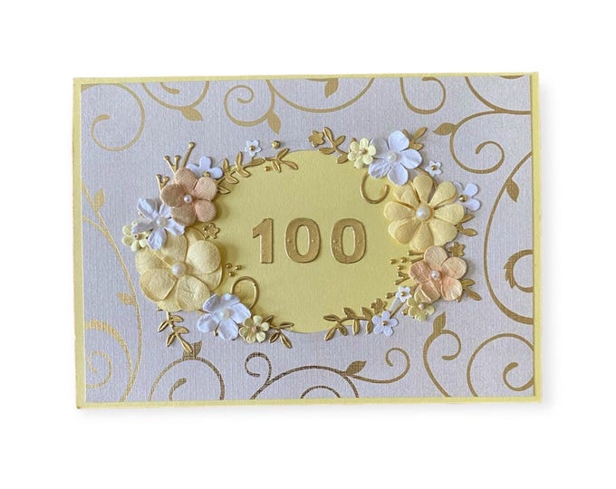 Handmade 100th Birthday Card: Floral Gold Greeting Card - Etsy