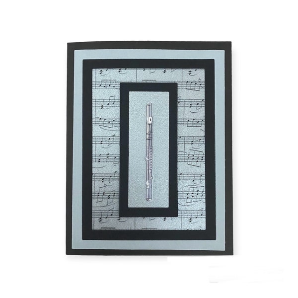 Flute Note Card for Flutist Musician, Band Director or Music Teacher Thank You Card, Classy Birthday Card for Man or Woman, Teen or Adult