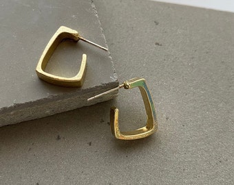 Minimalist Gold Geometric Rectangular Hoops, Small Cuff Hoops Earrings, Rectangular Huggie Hoops, Mini Hoops, Gift for Her