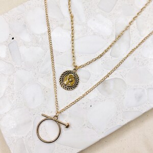 Gold Coin Layered Chains Necklace | Coin Pendant Necklace | Gold Link Chain | Gold Curb Classic Chain | Gold Statement Chain Necklace