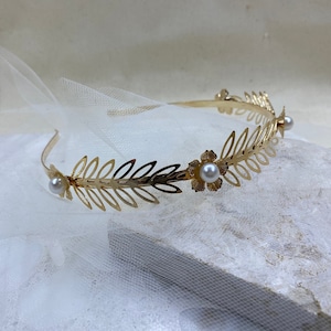 Gold Leaf Vine with Pearls Headband, Gold leaves Headband, Bridal Hair Accessories, Bridesmaids Wedding Headband, Grecian Headpiece Tiara