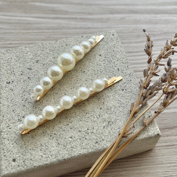 Pearl Hair Pin Duo, Pearl Bobby Pins, Elegant Bridal Hair Accessories, Bridesmaids Gift, Her Birthday Gift, Pearl Hair Slides, Gift for Hers