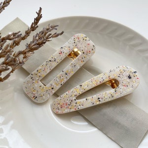Terrazzo Pattern Hair Clips Duo, Tortoise Shell Hair Barrette, Acrylic Hair Clip, Kids Hair Accessories, Snap Clip, Gift for Her, Set of 2