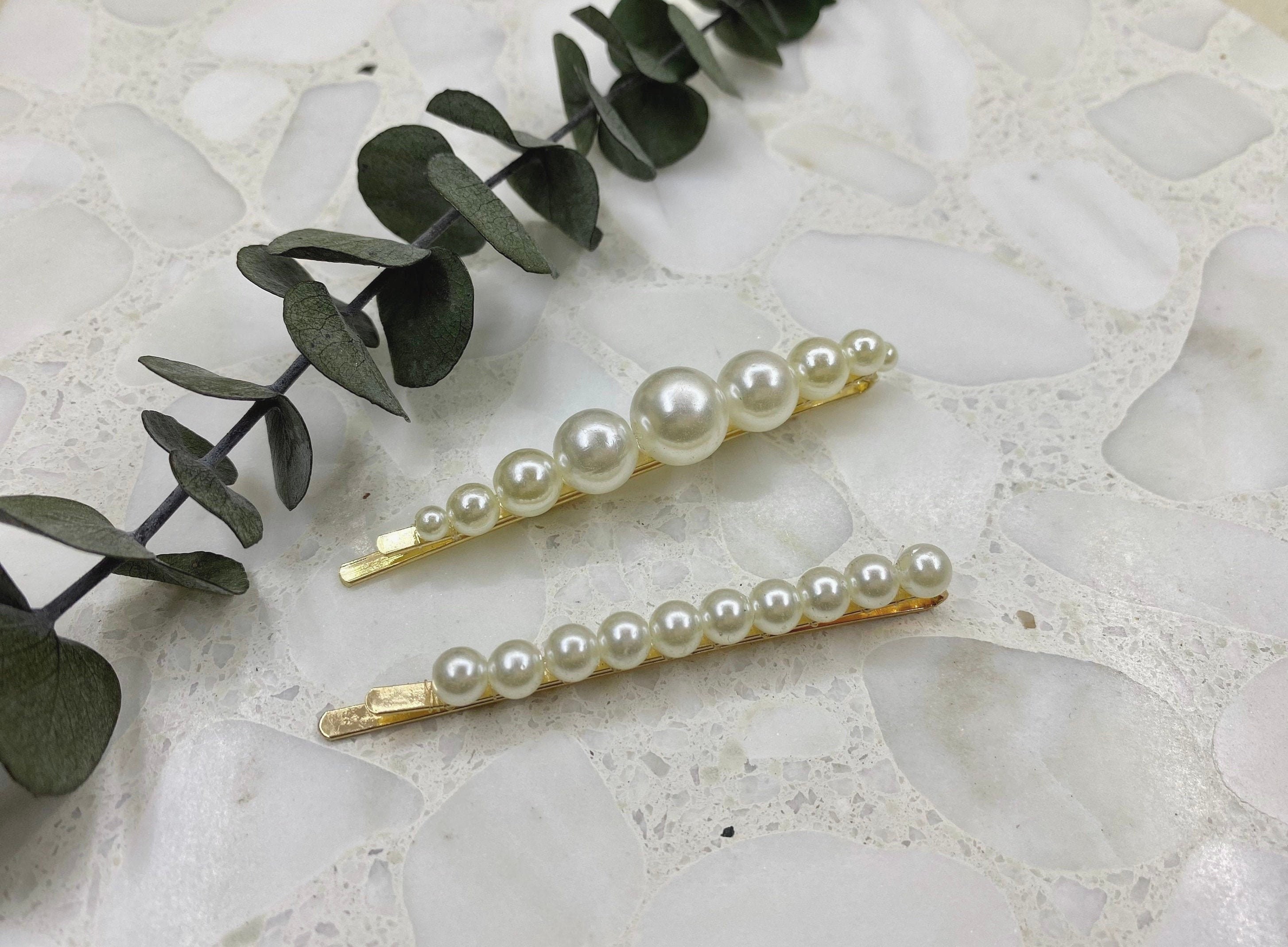 2Pcs Pearl Hair Clips Fashion Handmade Pearl Hair Barrettes Elegant Pearl  Hair Clips - Handmade Gold Snap Barrettes - Ideal for Thick Hair & Styling  
