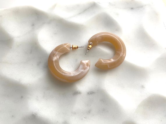 Caramel Color Acetate Acrylic Hoop Earrings , Marble Pattern Open Hoops Earrings, Gift for Her, Colored Elegant Hoops
