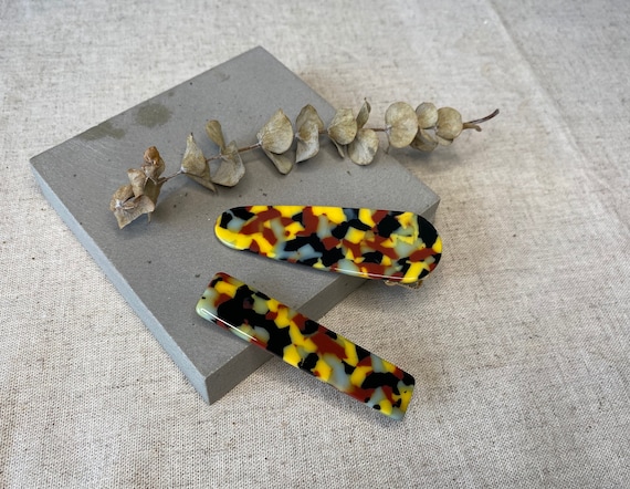 Terrazzo Pattern Hair Clip Set, Tortoise Shell Hair Barrette 