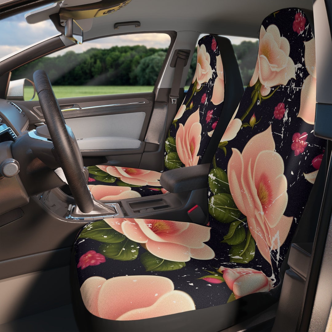 Pink Rose Car Seat Covers, Vintage Flowers Seat Covers for Vehicle