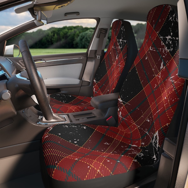 Orange Plaid Car Seat Covers