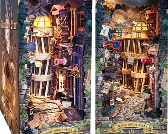 Kit para montar um cantinho de leitura com quebra-cabeça 3D de madeira (Beco Mágico Noturno)