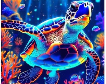 Ocean Diamond Painting Kits, 5D Turtle, Jellyfish, Starfish, Octopus, Seahorse, Whale Gem Art for Adults Beginners (12x16 inch)