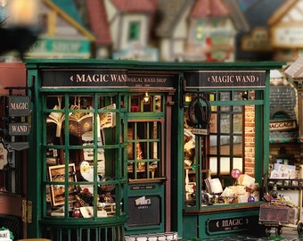 Casa de bonecas mágica faça você mesmo, loja de varinhas, decoração criativa para casa e mesa de trabalho.