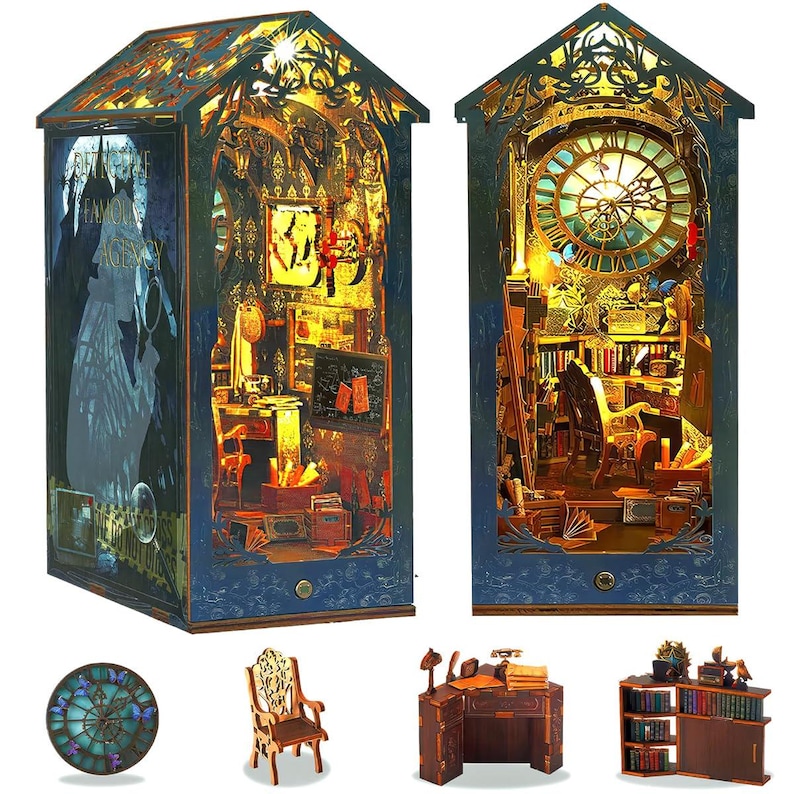 Detective Wooden Book Nook: 3D Puzzle Shelf Insert Model image 2